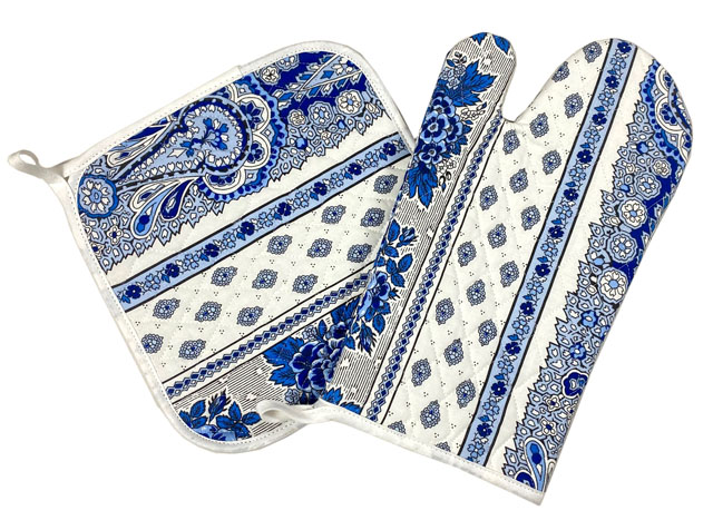 Oven glove & Square Pot Holder Set (Marat Avignon Bastide white - Click Image to Close